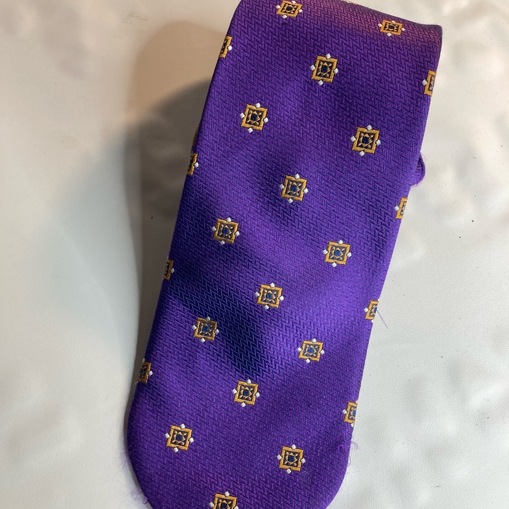 Dolcepunta Purple Gold Square Silk Neck Tie Italy